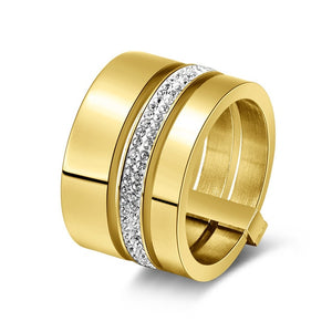 Effie Queen 15mm Big 3 Layers Rings 316L Stainless Steel Zircon Female Ring Wedding Engagement Women Jewelry Fashion Gift IR86 - accessories4girls