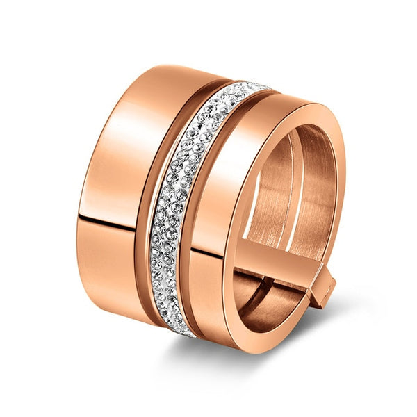 Effie Queen 15mm Big 3 Layers Rings 316L Stainless Steel Zircon Female Ring Wedding Engagement Women Jewelry Fashion Gift IR86 - accessories4girls