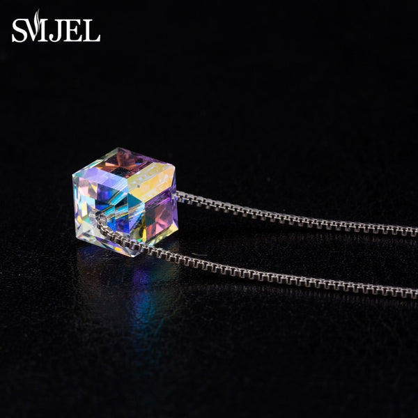 SMJEL 925 Silver Austria Crystal Square Necklaces High Quality - accessories4girls