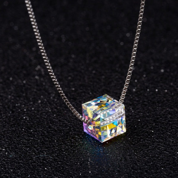 SMJEL 925 Silver Austria Crystal Square Necklaces High Quality - accessories4girls