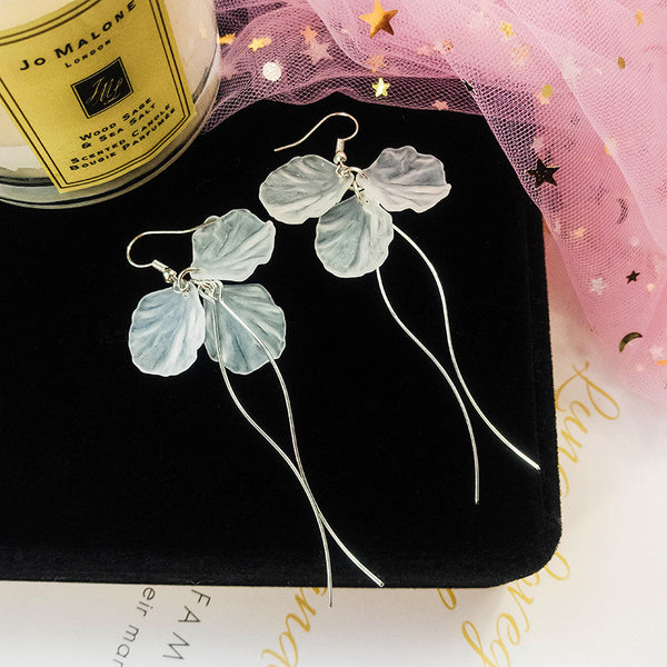Women's Fashion White Petal Earrings Long Statement S Shape - accessories4girls