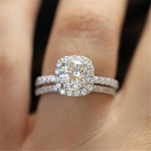 Huitan 2PC Bridal Ring with Round Brilliant Cubic Zircon Prong Engagement Wedding Rings for Women - accessories4girls
