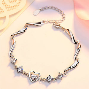 925 Sterling Silver Bracelet Fashion, Heart Crystal Bracelets Gift - accessories4girls