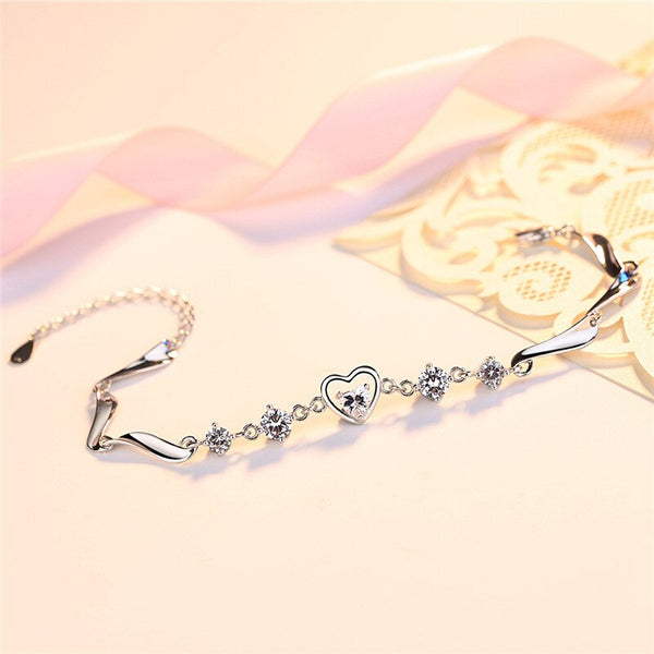 925 Sterling Silver Bracelet Fashion, Heart Crystal Bracelets Gift - accessories4girls