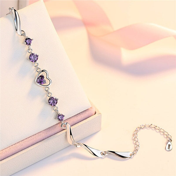 925 Sterling Silver Bracelet Fashion, Heart Crystal Bracelets Gift - accessories4girls