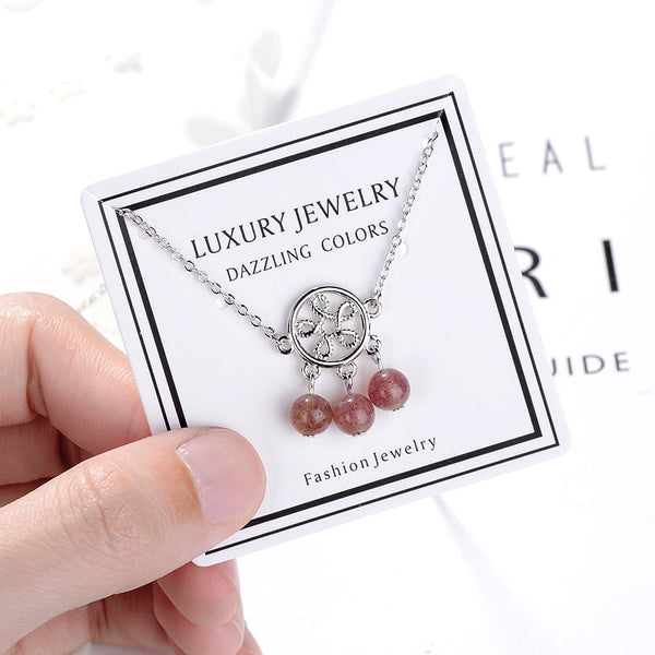Anenjery Natural Strawberry Crystal Tassel Bracelet  925 Sterling silver - accessories4girls