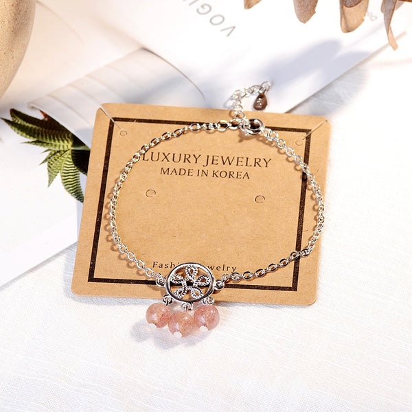 Anenjery Natural Strawberry Crystal Tassel Bracelet  925 Sterling silver - accessories4girls