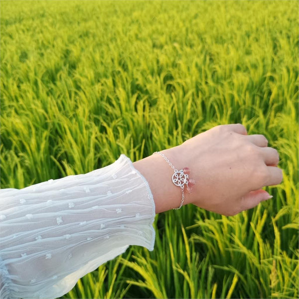 Anenjery Natural Strawberry Crystal Tassel Bracelet  925 Sterling silver - accessories4girls