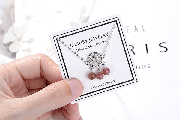 Anenjery Natural Strawberry Crystal Tassel Bracelet  925 Sterling silver - accessories4girls