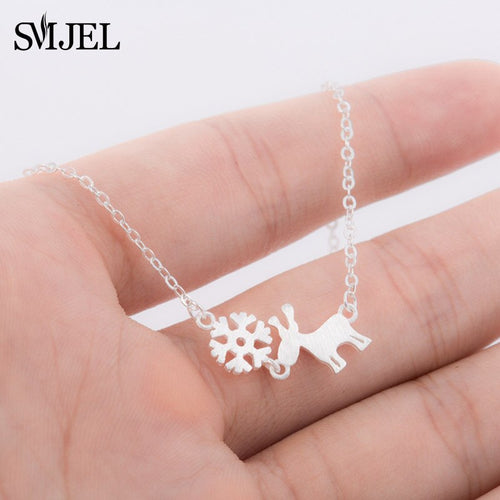 SMJEL Silver 925 Jewelry Cute Snowflake Deer Pendant - accessories4girls